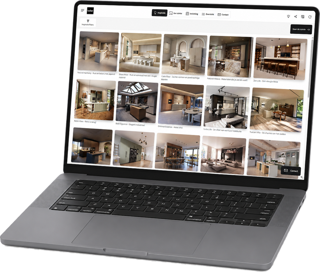 Laptop met de Keller keukenplanner open op de inspiratiepagina